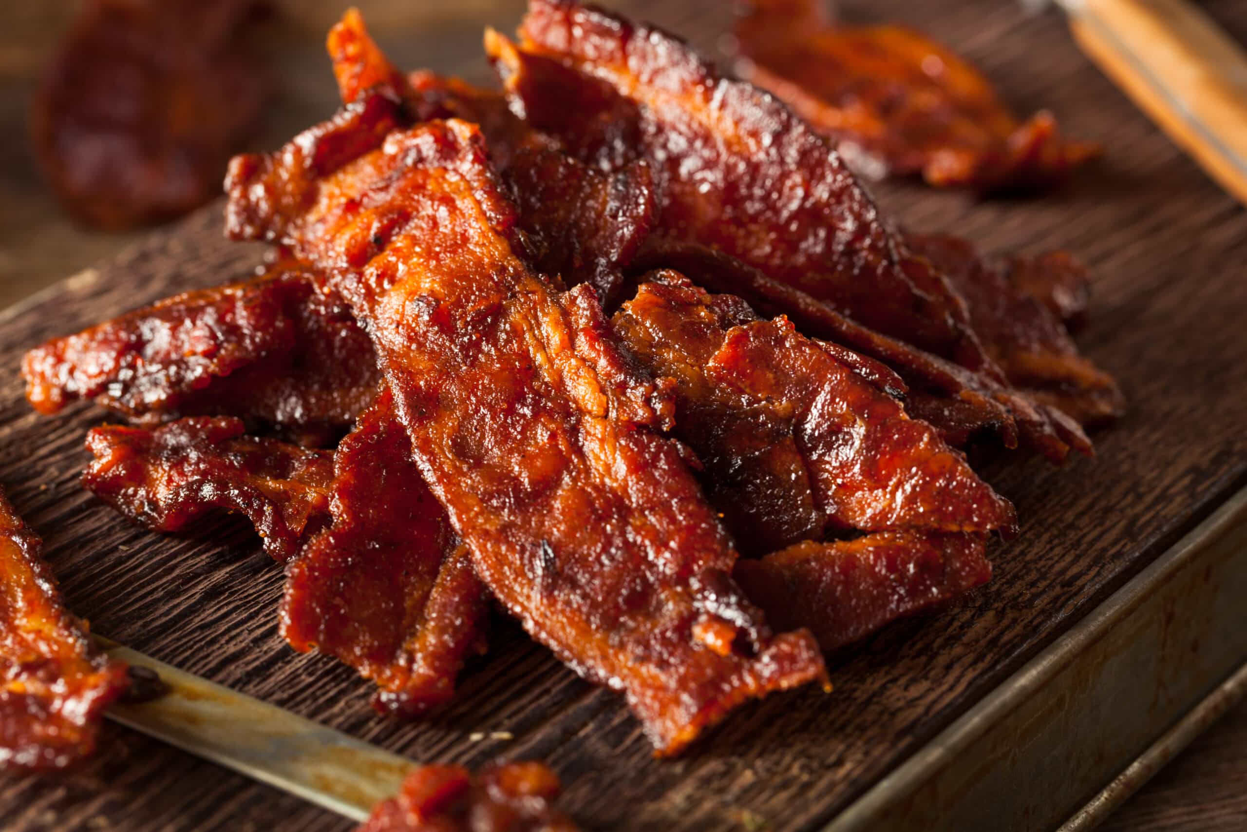 Homemade Dried Barbecue Bacon Jerky Homemade Dried Barbecue Bacon Jerky with Salt